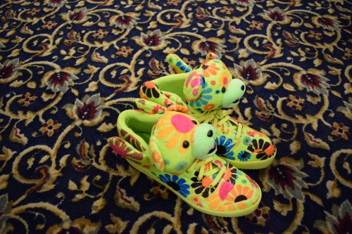 Flower Power bear sneakers by Jeremy Scott and Adidas. Photo by Leon Laing.